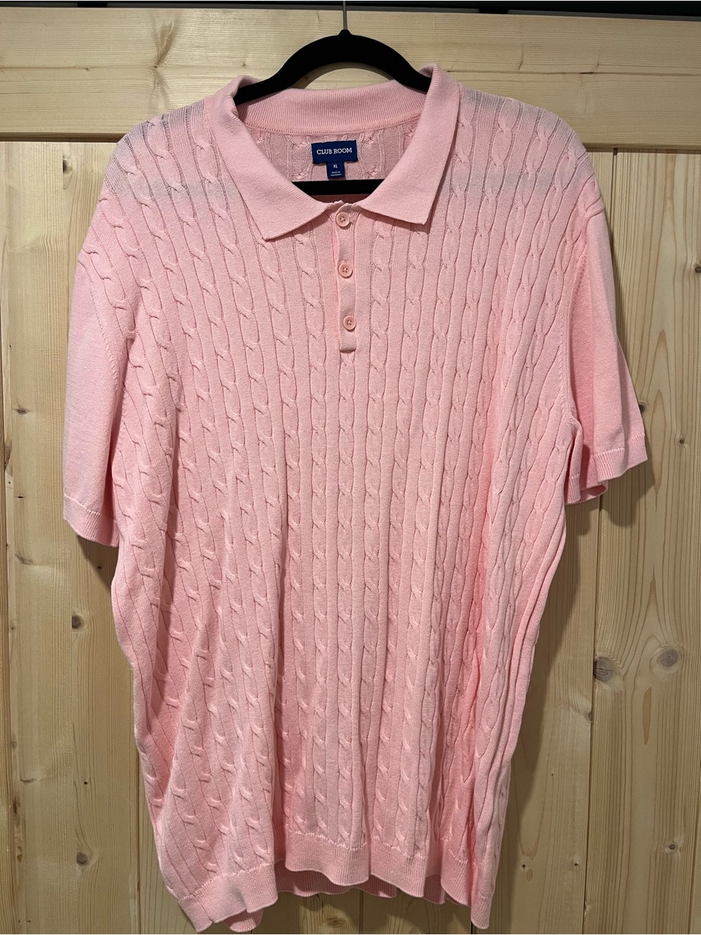 Club Room Men’s XL Pink 100% Cotton Cable Knit Polo Sweater NWOT